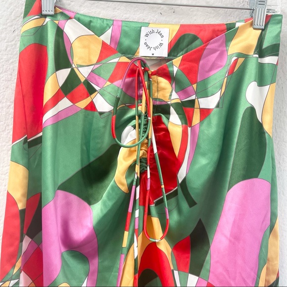 With Jean Naomi Midi Skirt Geo Print Green Size Medium - Picture 5 of 6